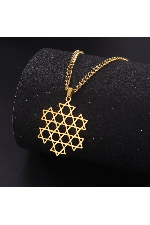 Gold Star of David Hexagram Pendant Necklace Stainless Steel Jewelry