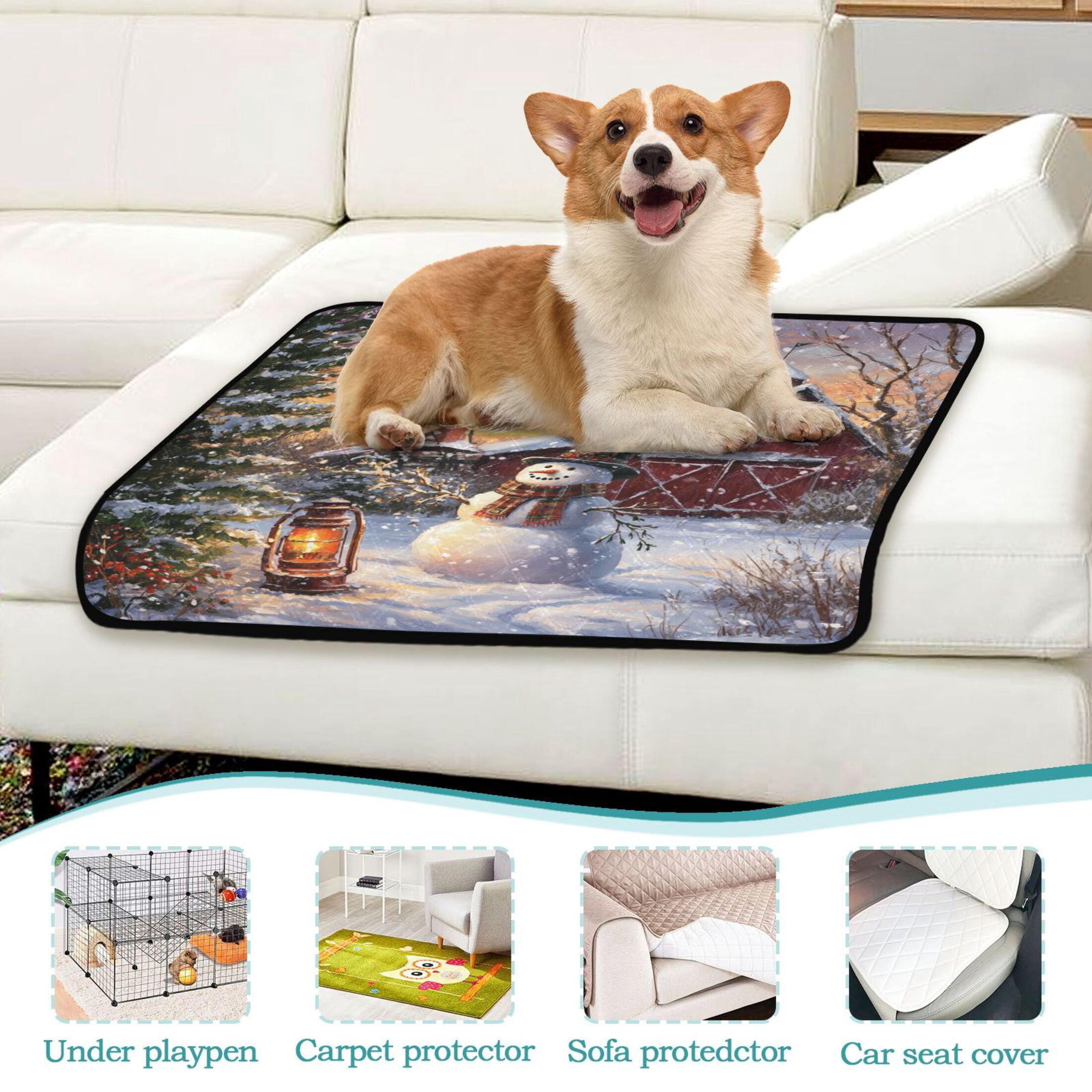 Qxltty Barn Snowman Cat litter Pads Pet Set of 3 Diaper Mats Center Anti-leakage Layer Absorbent Soft and Comfortable