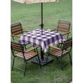 thumbnail image 2 of Square Outdoor Tablecloth With Umbrella Hole And Zipper– Farmhouse Vintage Waterproof Patio Table Cover for Party, Picnic, Backyard, 60"x60" , Gingham Checkered Texture Purple White, 2 of 8