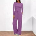 thumbnail image 2 of VISALY 2 Piece Lounge Set Sweatsuit Set Long Sleeve Crop Tops Sweatpants Training Suit for Women Tank Tops Wide Leg Pants Matching Sets Fall Travel Outfits Purple S, 2 of 6