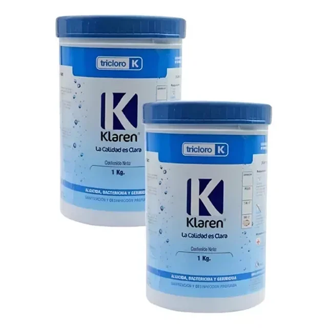 Desinfectante Granular 1 kg, Cloro para Alberca Klaren 2pz