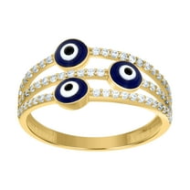 10kt Real Yellow Gold Womens Cubic-Zirconia Enameled Evil Eye Good Luck Ring
