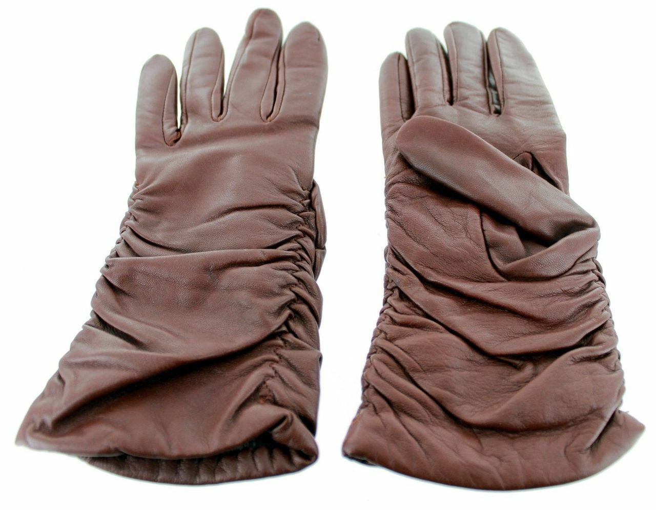 Large Grandoe 100% Cashmere Lined Leather Gloves,Brown 
