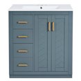 thumbnail image 5 of 30'' Ceramic Sink Bathroom Vanity - Solid Wood & Construction, Blue Theme, 3 Drawers Convenient Storage Unit 30" Cabinet With Basin Structure Boards Soft Close Doors Stylish, 5 of 6