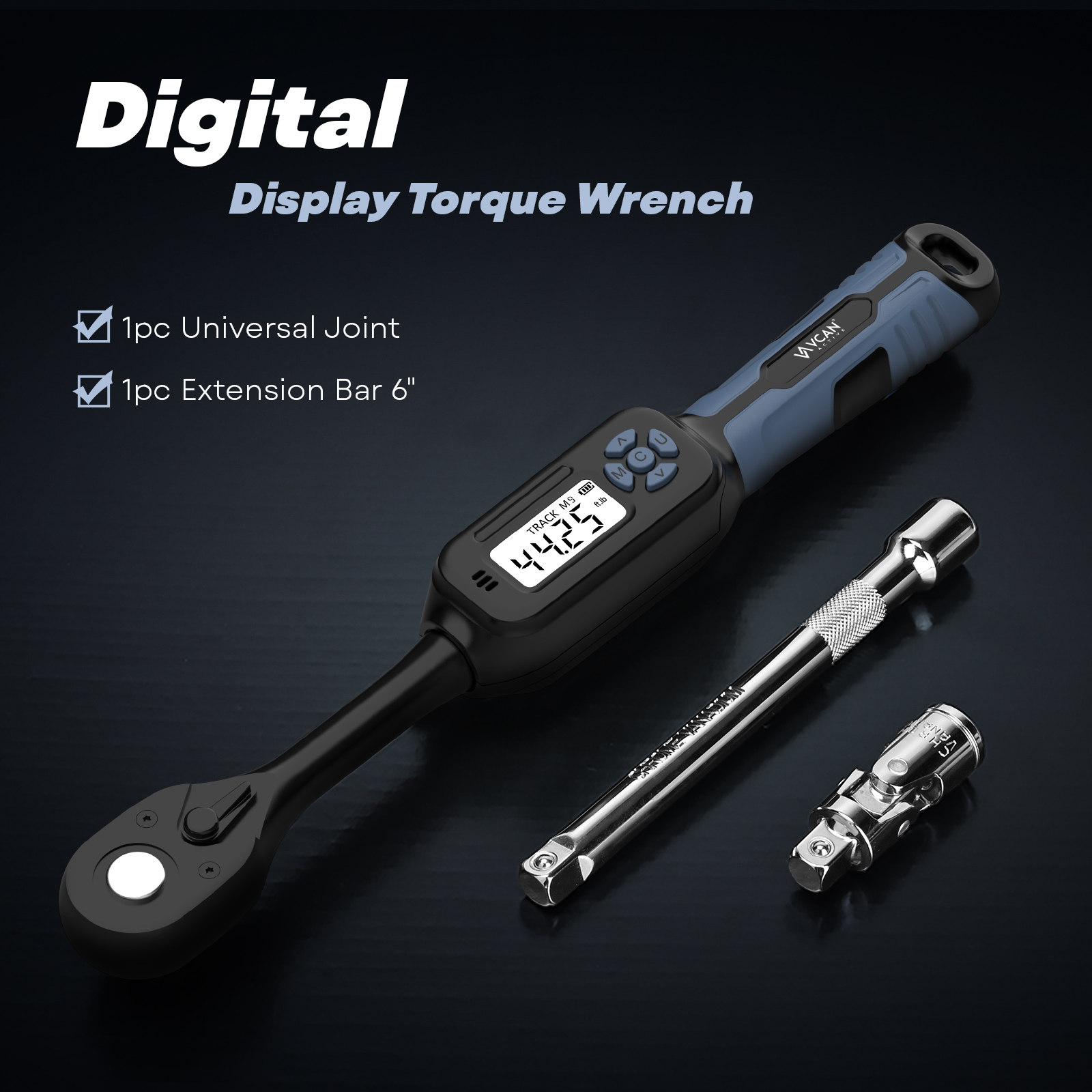 VCAN ACTIVE 3/8" Drive Digital Torque Wrench (2.21-44.25 ft. lb) ±2% Accuracy, Buzzer & LED Flash for Auto/Bike/Moto