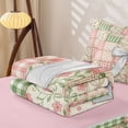 thumbnail image 5 of Manfei Patchwork Plaid Bow Zipper Twin Comforter Sets with Fitted Sheet and 2 Pillowcases,Floral Stitch Zipper Bedding Set,Pink Reversible,4-Piece, 5 of 7