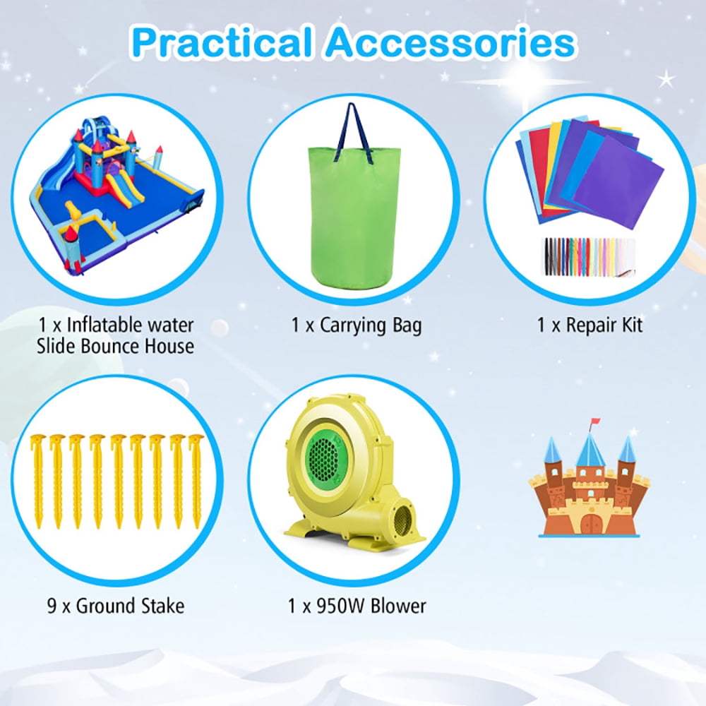 Spaco Rocket Theme Inflatable Water Slide Park with 950W Blower, Jumping Family Backyard Bouncy Castle, Durable Sewn with Extra Thick Material, Idea for Kids