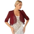 thumbnail image 3 of Zaldita Womens Chiffon Bolero Shrug Half Sleeve Open Front Cropped Cardigan Coat for Evening Dress Burgundy 3XL, 3 of 7