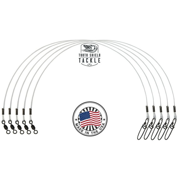 Tooth Shield Tackle 5 Pack 80 lb. 14" Premium Fluorocarbon Tooth Shield Tackle Musky Leader Muskie Pike Leader (Crane Swivel)
