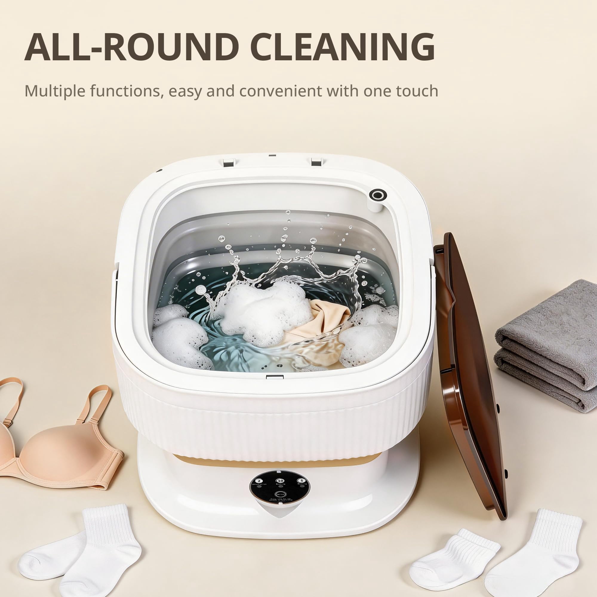 Portable Washing Machine, Mini Washer, 18L Upgraded with Spin Basket, Foldable Design Ideal for Apartment, portable washer 3 Cleaning Modes Suitable for Small Clothes (purple)