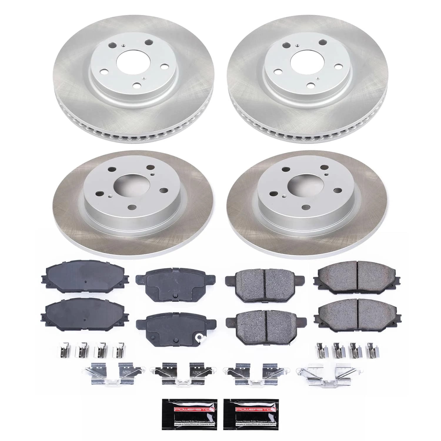 PowerStop Front and Rear Semi-Coated Rotor and Low-Dust Ceramic Brake Pad Kit SC6076