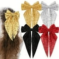 thumbnail image 4 of LIZENG Sparkly Sequin Bows for Women Girls Gold Glitter Bows with Long Tail Large Barrettes Clips Accessories for Christmas Holiday Birthday, 4 of 5