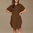thumbnail image 5 of Axiiglly Shirt Dresses for Women Soft Cotton Linen Dress Summer Short Sleeve Shirt Dresses Casual Button Down Mini Dresses with Pockets, 5 of 9