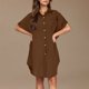 thumbnail image 4 of Mini Falda de Algodón con Pantalones Cortos Botón de Verano Hasta Vestido de Camisa con Cuello, 60% Algodón 40% Lino Mini Vestido, Lavado a Mano Desgaste Casual, 4 of 8