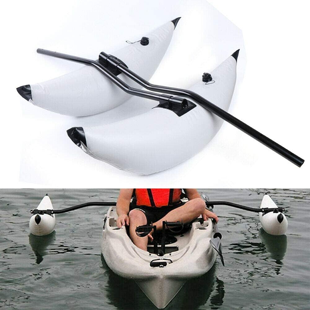 FETCOI Fishing Boat Stabilizer, Inflatable 2 White PVC Kayak Canoe Boat Fishing Outrigger Stabilizer & AMA Kit Canoe Fishing Boat Standing Float Stabilizer System