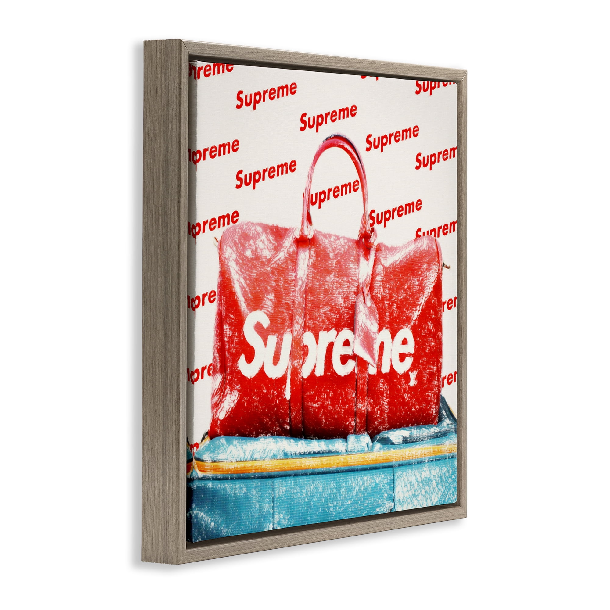 Stupell Industries Bold Red Weekender Bag Fashion Painting Brown Floater Framed Canvas Art Print Wall Art, 25 x 25