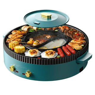 Soup N Grill V2 Hotpot Grill Combo, Indoor Korean BBQ, Shabu Shabu Electric  Hot Pot with Divider, Portable with Free Strainer Scoops, Extra Long