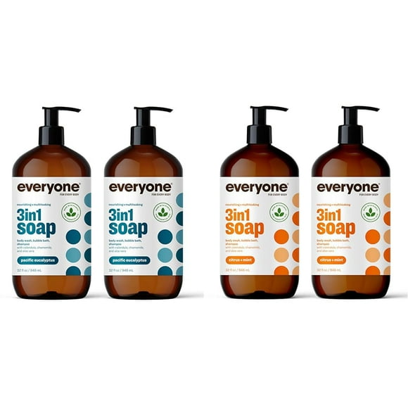 Everyone 3-in-1 Soap, Body Wash, Bubble Bath, Shampoo, 32 Ounce (Pack of 2), Pacific Eucalyptus &amp; 3-in-1 Soap, Body Wash, Bubble Bath, Shampoo, 32 Ounce (Pack of 2), Citrus and Mint