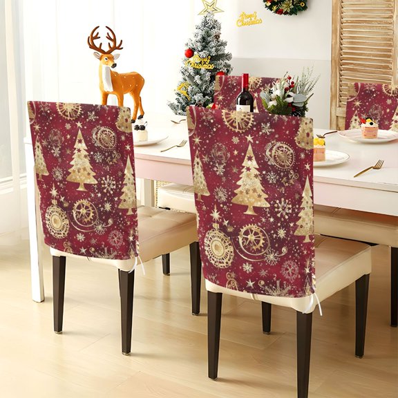 YAZAOO Chair Covers Set Home Kitchen Gold Christmas Trees Party Decor Seat Back Cover Protector
