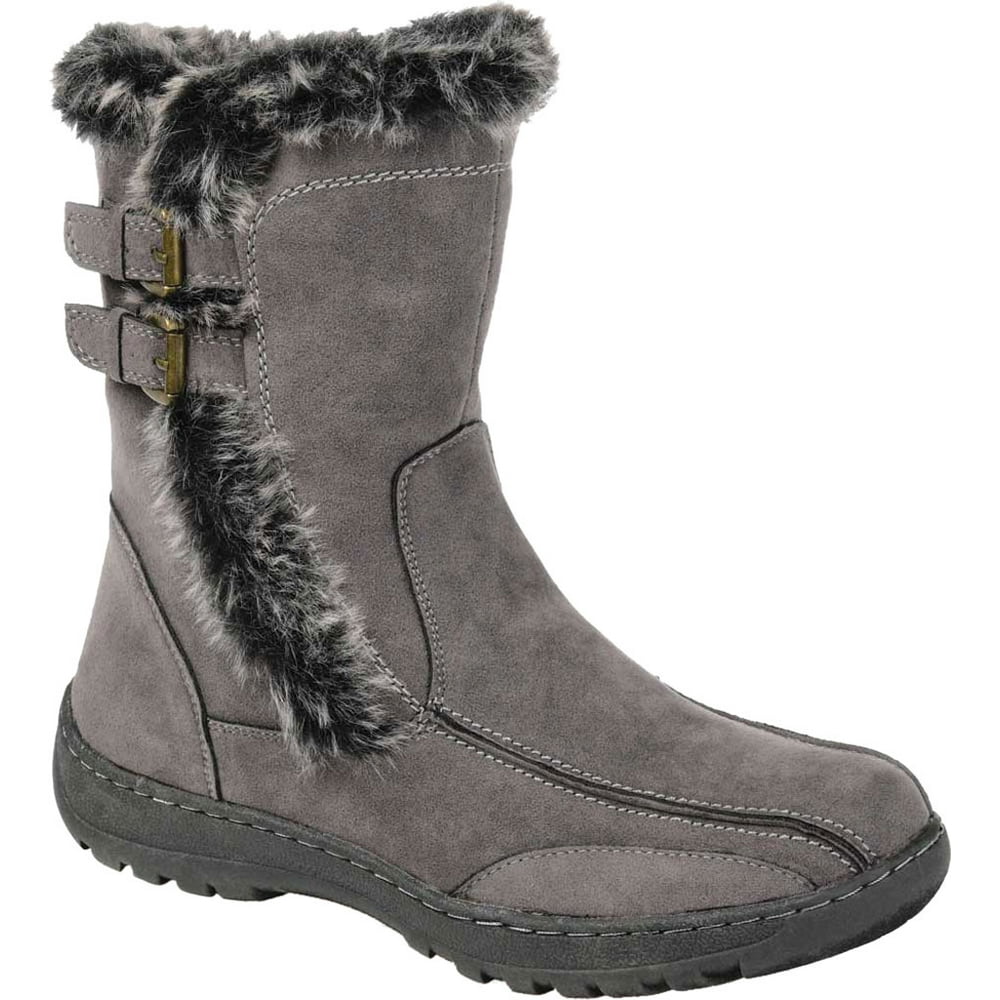 grey mid calf high heel boots