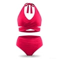 thumbnail image 6 of Gamivast Swimsuits for Women Bikini Sets Push up Halter Cross Front Padded Bra Ruched High Waisted Bottom High Waisted Bikini Beach Tummy Control Swimwear Vacation Swimwear, 6 of 7