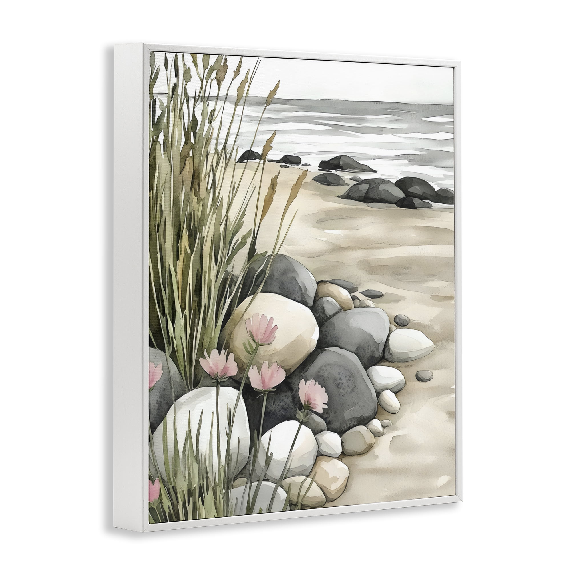 Stupell Industries Coastal Calm Pebbles White Framed Giclee Art, design by Riley B