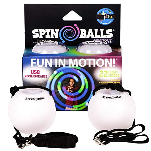 Spinballs Glow.0 LED Poi Balls Glow - USB Rechargeable with 22 Vibrant Color Light Modes & Patterns - Durable, Soft-Core LED Poi Spinning Balls with Adjustable Leashes & Double-Loop Handles