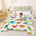 thumbnail image 3 of Metsweet Simple Dinosaur King Size Comforter Sets 3pcs, Colorful Wildlife Comforters King Size, Red Green White,1 Comforter and 2 Pillowcases, 3 of 6