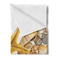 thumbnail image 2 of Seashells Soft Flannel Fleece Blanket, Shells and Starfish Reflection Water Golden Yellow Spa Clear Beach Theme, Cozy Plush for Indoor and Outdoor Use, 50" x 60", Earth Yellow Cream, by Ambesonne, 2 of 5