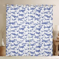 jejeloiu Modern Airplane Blackout Curtains Set of 2 (52x84 Each),Sketch Art Window Curtains,Blue Aircraft Theme Curtains and Drapes For Boys Teens,Microfiber Bedroom Decor