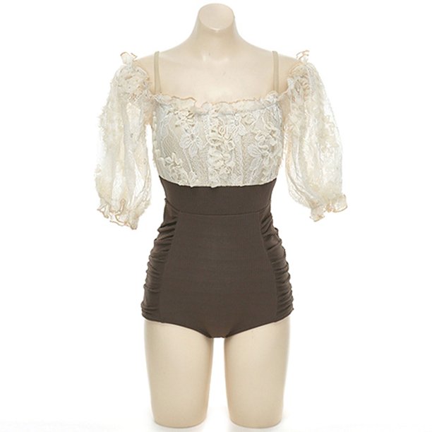 YUUZONE Bathing Suit Onepiece Swimsuit Short Sleeve with Shoulder