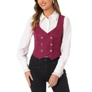 Allegra K Women's Plaid Double Breasted Cinched Waist Racerback Suit Vest S Red