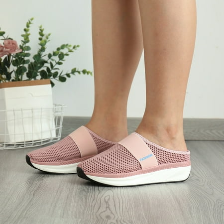 

sebulube Fashion Summer Women Casual Shoes Mesh Surface Breathable Lightweight Wedge Heel Thick Sole