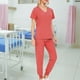 thumbnail image 3 of Conjunto de traje médico para mujer, ropa de trabajo lavable a máquina, suave, con bolsillos, uniforme para enfermería, Top y pantalones para correr Naranja, 3 of 6