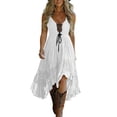 thumbnail image 2 of Guieoi Summer Dresses for Women under $10 Plus Size Wavy-Pleated Sleeveless Asymmetrical Hem Lace-Panel Dress White L, 2 of 6