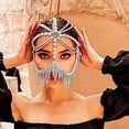 thumbnail image 4 of Tassel Head Chain Mask Chain with Rhinestone Crystal Bridal Headdress for Party, 4 of 12