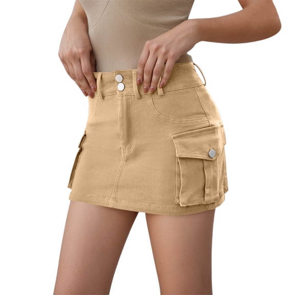 Letdown Women Cargo Skirt Denim Mini Low Waist Y2K Jean Skirts with Bodycon Flap Pockets Button Zipper Trendy Short Bottom