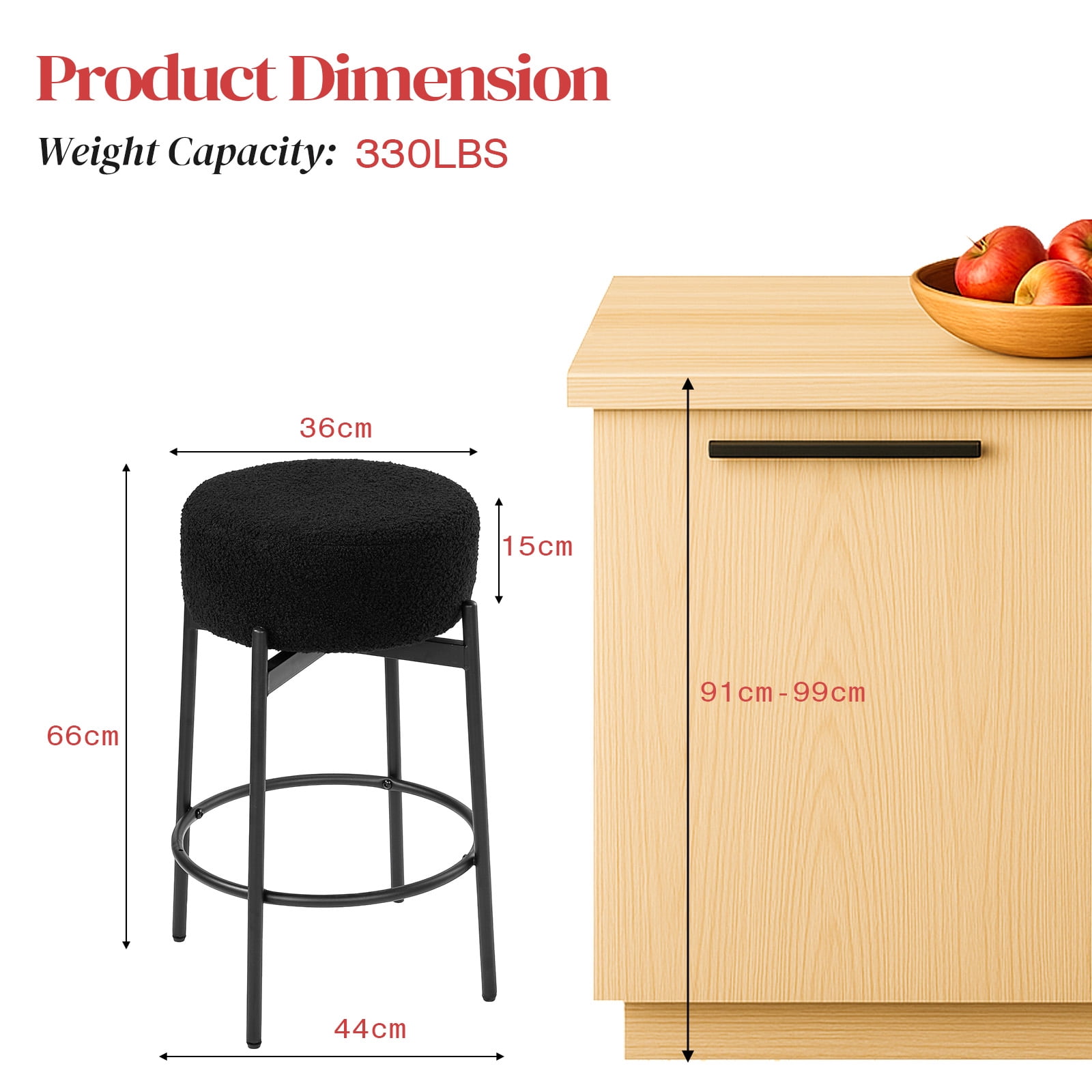 Ktaxon 26" Backless Bar Stools Set of 4, Modern Swivel Barstools with Footrest, Teddy Fleece Padded Counter Height Barstool Chairs 4 pcs, Black