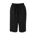 thumbnail image 6 of MLQIDK Black Linen Capri Pants for Women Trendy Summer Lounge Pant Knee Length Elastic Waist Plus Size Shorts Dressy Casual Linen Capris with Pockets Black 3XL, 6 of 7