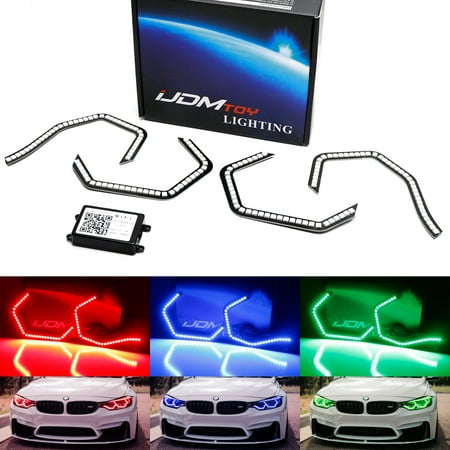 iJDMTOY 4pc Concept M4 Iconic Style RGB Multi-Color LED Angel Eye Kit w/Smart Phone WIFI Remote Controller For BMW 2 3 4 5 Series Headlight