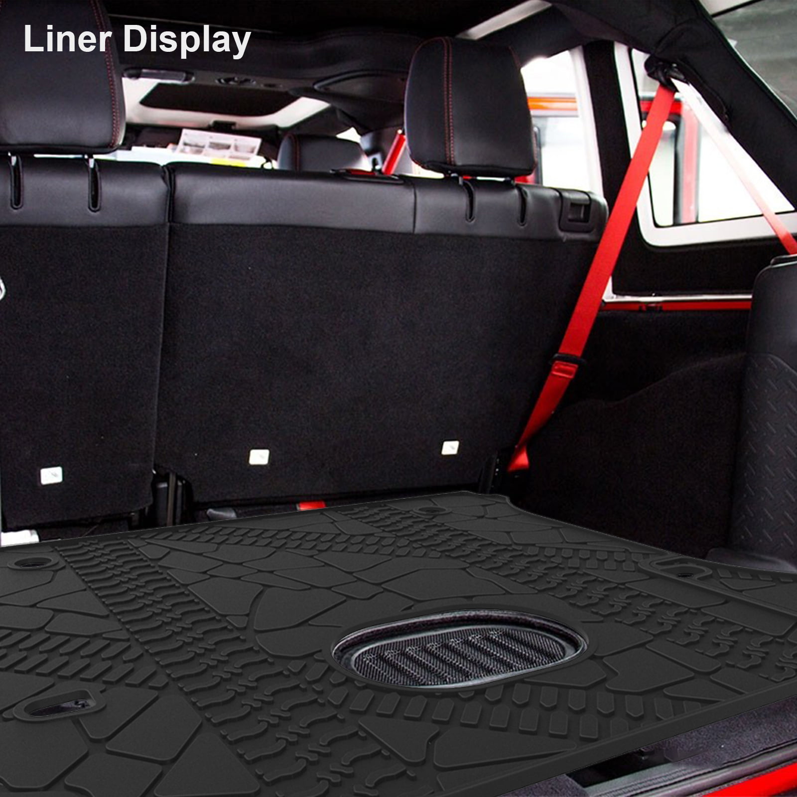 WINUNITE Black Cargo Liner Rear Floor Mat for 2015 2016 2017 2018 Jeep Wrangler Unlimited 4 door TPE Material Cargo Tray All Weather Protector Cover Trunk Cargo Mat with Center Subwoofer Mat Cutout 