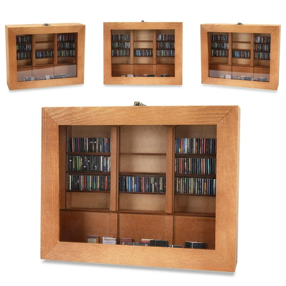 MEGREZ Anxiety Bookshelf Shake Away Your Anxiety, Handmade Miniature Book Display Case Cabinet, Mini Bookshelf Shake Anxiety Stress Reliever Gift for Book Lovers with 200 Tiny Books, Brown
