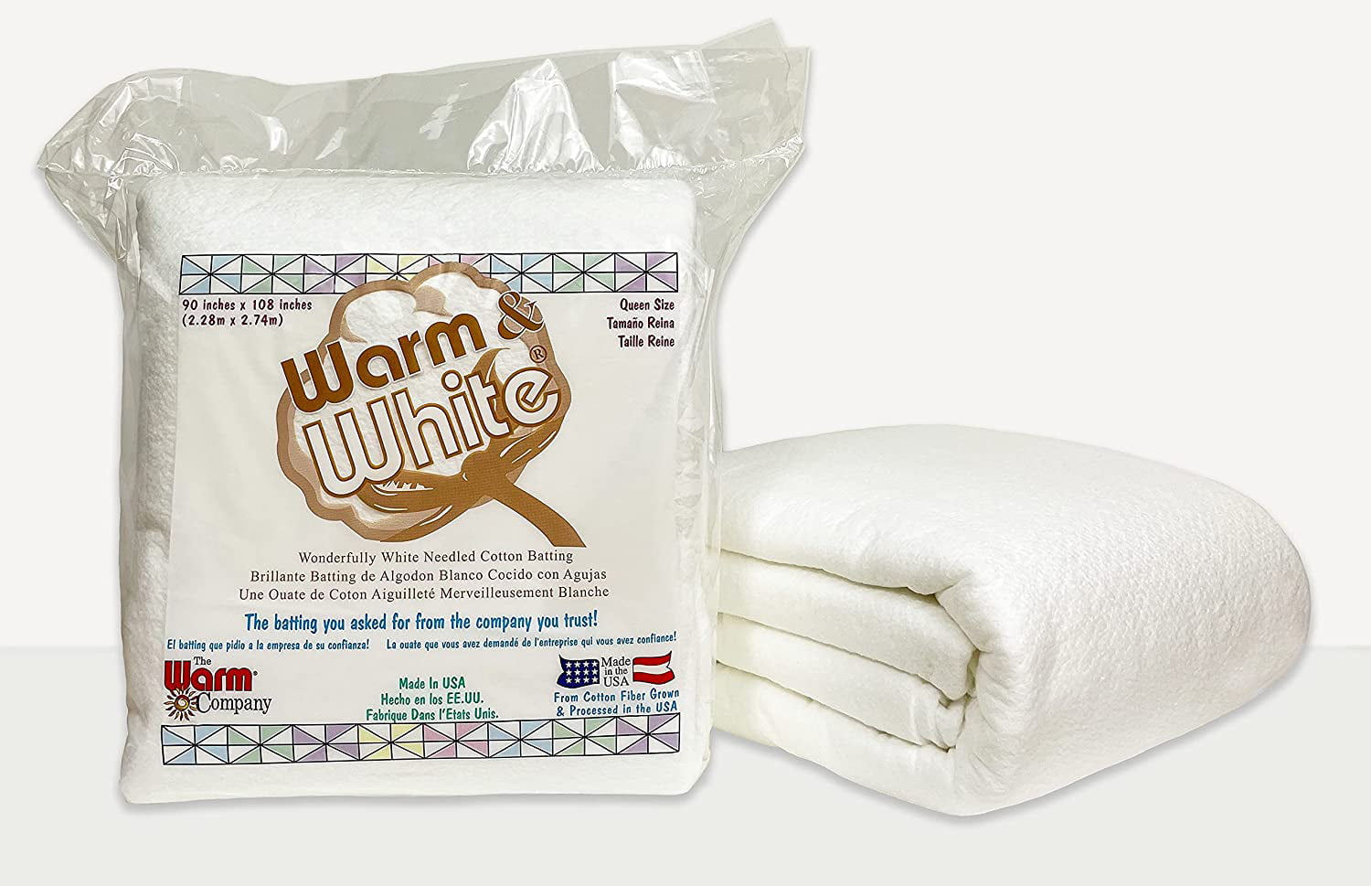 eQuilter Warm & Plush Batting - 100% Natural Cotton - Queen 90 x 108