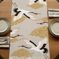 thumbnail image 5 of White Crane Table Runner, Golden Chinese Auspicious Clouds Vintage Beige Cotton Linen Table Runners 72 Inches Long, Dresser Scarf Runner for Dining/Coffee/Kitchen/TV Stands/Cabinets 13''x72'', 5 of 9