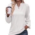 thumbnail image 2 of TEMOFON Womens Tops Fall Blouses Casual V Neck Puff Long Sleeve T Shirts Loose Fit Tunic Tops Dressy Shirts Fashion Solid Color Cute White Size M, 2 of 5