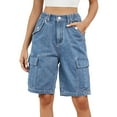 thumbnail image 4 of HTNBO Ripped Jean Shorts for Women - High Waisted Pull on Denim Shorts, 4 of 8