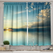 Ambesonne Coastal Kitchen Curtains, Sea Sunset Horizon, 55"x45", Teal Aqua Blue