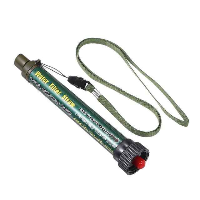 Army Green Portable Water Filter Straw with Ultrafiltration Membrane, 0.01 Micron Filtration for 2000L, Bottom Thread Design for Kettle Connection, Lightweight ABS&PP Construction, Includes
