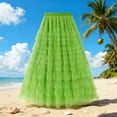 thumbnail image 2 of Felirenzacia Women’s Layered Ruffles Tulle Skirt Pleated High Waist Fluffy Maxi Skirt Fairy Cake Dress Long Tutu Party Skirt, Green,L, 2 of 5