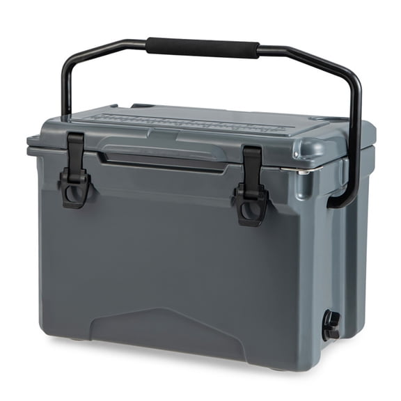 Topcobe 25 QT Hard Cooler with Aluminum Handle and Integrated Cup Holders, Travel Cooler, Gray